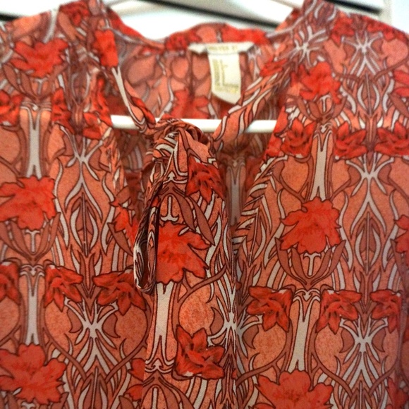 Forever 21 Coral Pink Polyester Blouse with Tie - Picture 2 of 3